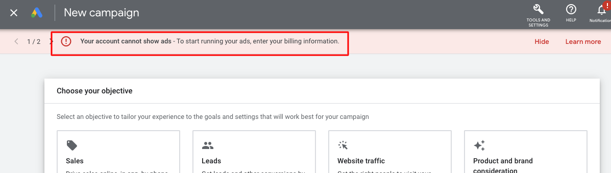 Add Billing Before Starting Google Ads Campaign