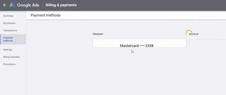 Billing Settings on Google Ads 768x325