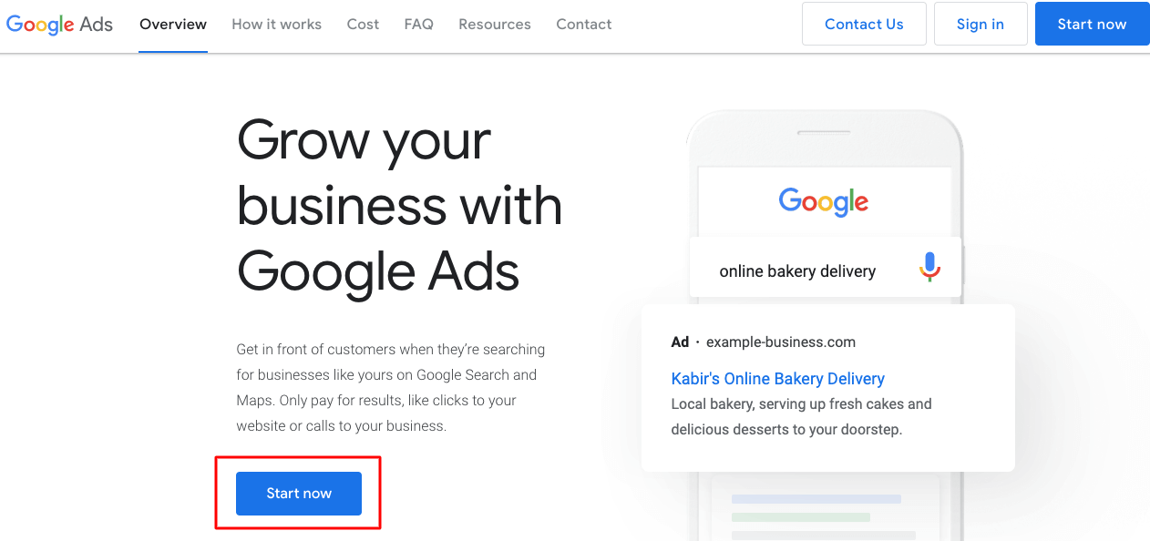 Google Ads Hompage