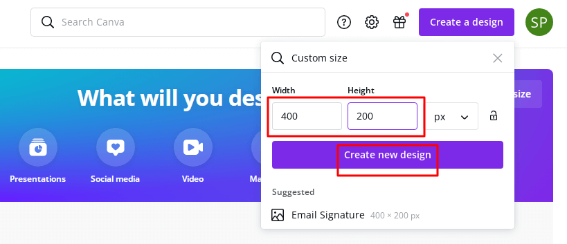Design Custom Size Logo on Canva