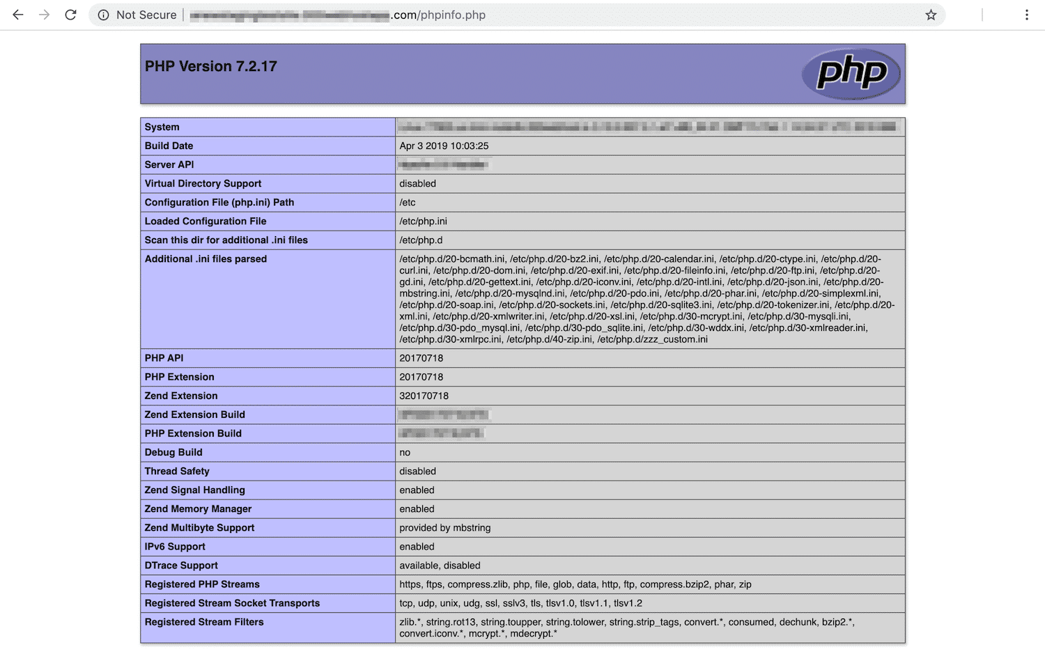 phpinfo page example